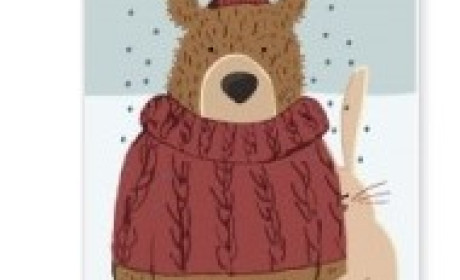 Christmas charity card "The bunny cherishing the bear"